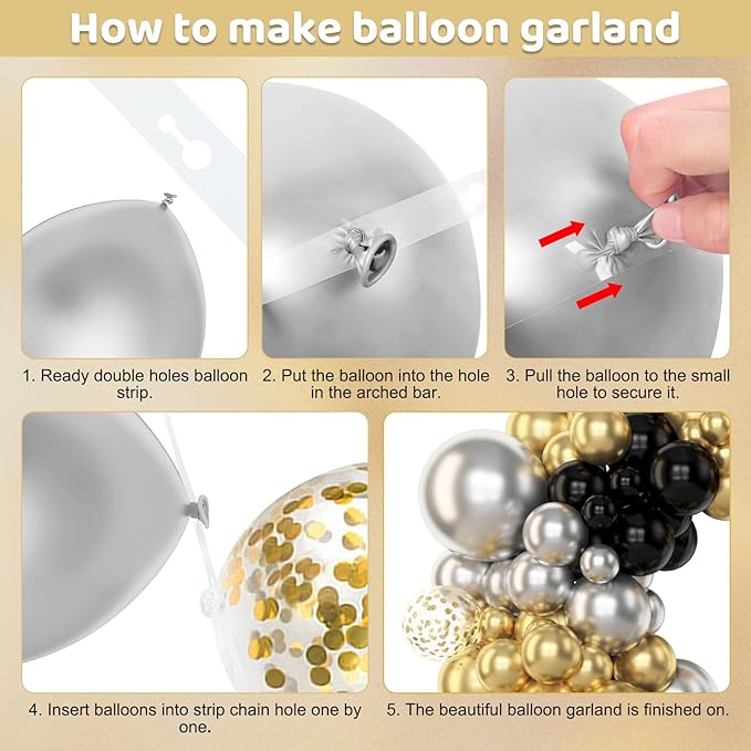 Amandir 153pcs Black and Gold Balloons Arch Garland Kit Different Sizes 18 12 10 5inch Silver Latex Metallic Confetti Graduation Balloons Class of 2026 Decorations Birthday Graduation Party Supplies