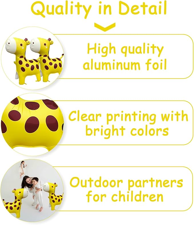 2PCS Giraffe Foil Standing Balloons,Big Jungle Safari Animal Birthday Party Decorations,Zoo Forest Hunting-Themed Baby Shower Gender-Revealing Party Supplies (Yellow)