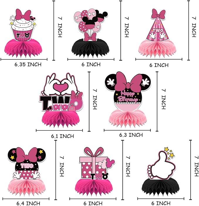 Mouse Table Honeycomb Centerpieces,Pink Cartoon Mouse Themed Table Topper Decor Two Year Old Birthday Party Supplies(8 Pcs)