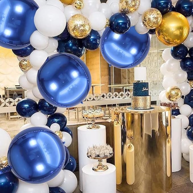 KALOR 10 Pcs 22 Inch Navy Blue Mylar Balloons, Large 4D Giant Round Foil Balloon Big Mirror Metallic Balloons for Birthday Party Baby Shower Gender Reveal Supplies