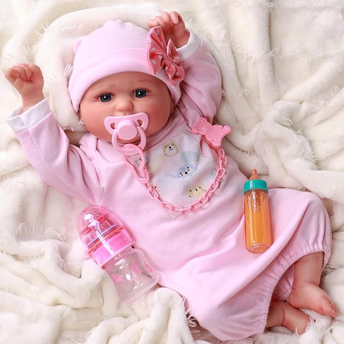 BABESIDE Baby Doll Bottles with Disappearing Milk and Juice Magic Bottles, Magnetic Pacifiers and Pacifier Clips Chain for Reborn Baby Dolls Girls & Boys, 8 Pcs Baby Doll Accessories Set
