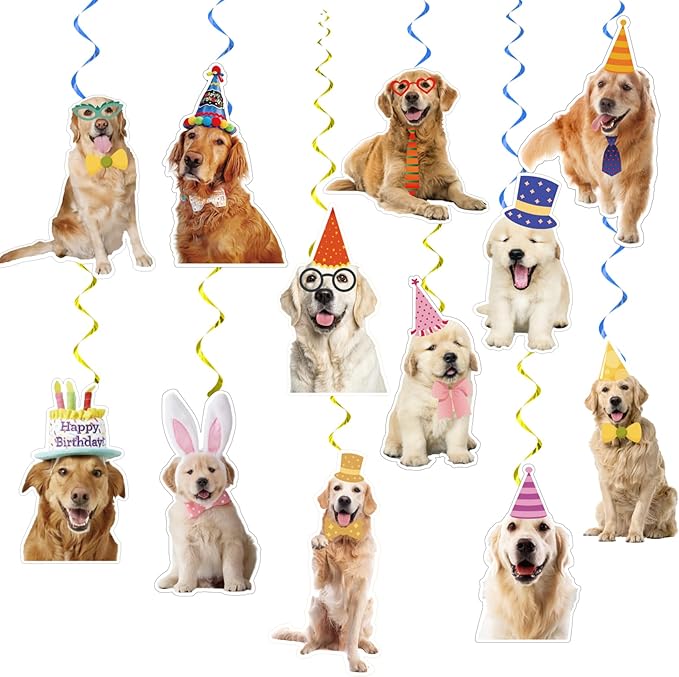 24 Pcs Golden Retriever Hanging Decorations Golden Retriever Hanging Swirls Ceiling Swirls Golden Retriever Birthday Party Supplies for Golden Retriever Party Decorations Dog Decorations