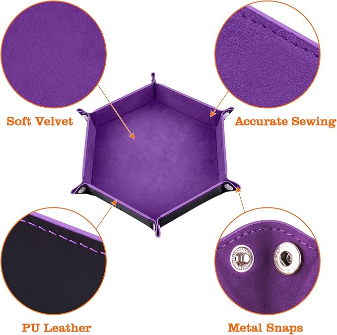 SIQUK 2 Pieces Dice Tray PU Leather Dice Folding Hexagon Tray Dice Holder for Dice Games Like RPG, DND and Other Table Games (Violet, Sky Blue)