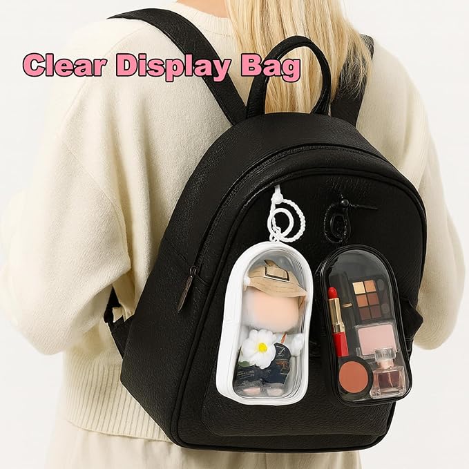 2Pcs Clear Display Case for 17/15cm Plush Doll -Portable Storage Bag with Keychain, Waterand Dust-Resistant,Protective Cover for Collectible Toys,Jewelry,Cosmetics,Ornaments,Data Line (White+Black)