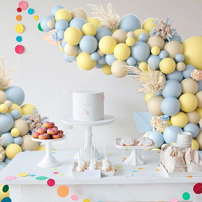 Pastel Blue Yellow Balloon Garland Arch, White Sand Pastel Yellow Balloons Pastel Baby Blue Latex Party Balloon for Baby Shower Theme Birthday Gender Reveal Bridal Wedding Party Decoration