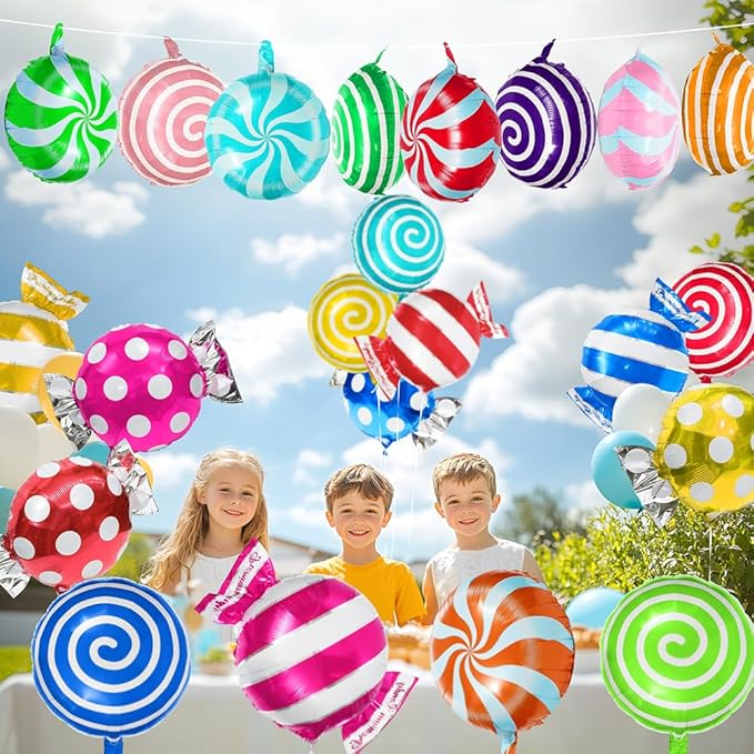Candies Balloon Candyland Party Decoration For Sweet Shop Birthday Wedding Baby Shower Photo Backdrop, 22 Pack Candy Lollipop Balloons (8 Sweet Candy Balloon +14 Windmill Swirl Round Lollipop Balloon)