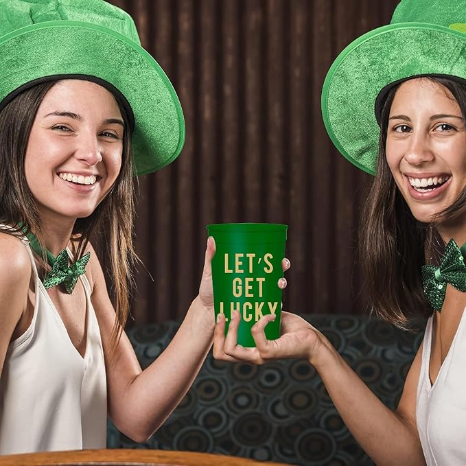 Let's Get Lucky St. Patrick's Day Cups, Set of 12-16oz Plastic Saint Cups for Party Favors and Shamrock-Themed Decorations - St Patricks Day Party Supplies and Drinking Accessories