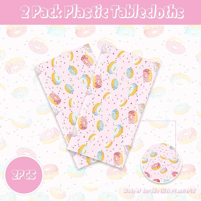 Egami 2pcs Donut Tablecloth for Dessert Time Party Supplies Decoration 87 inches x 51 inches for Donut Birthday Party Supplies