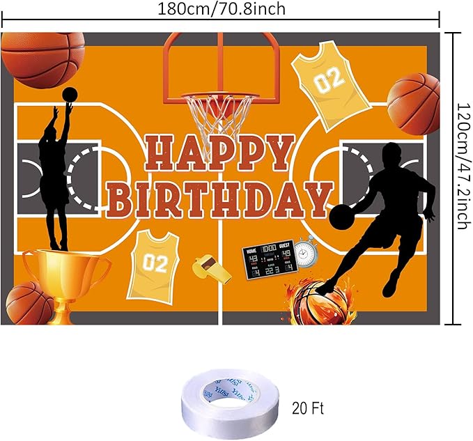 Basketball Birthday Party Backdrop Basketball Court Happy Birthday Banner Photography Background for Boys Home Decorations Party Supplies 70.8 x 47.2 Inch