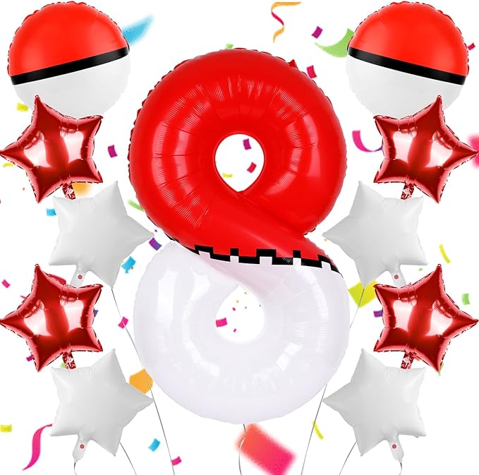 40 Inch Red & White Cartoon Themed Theme Number Balloon, Number Block Foil Number 8 Balloons Large Big Numbers Helium Balloon for Girls Boys 8th Birthday Theme Party Decorations (Number 8)