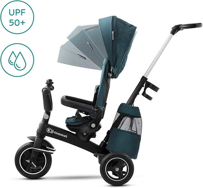 Kinderkraft EASYTWIST Trycicle for Kids Toddlers, Trike 5-in-1, Swivel seat 360° Rotation, Waterproof Material with UPF50+ Filter, Adjustable Parent Handle, Green