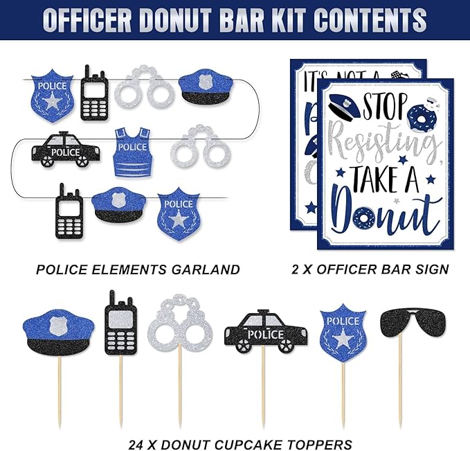 Levfla Officer Donut Bar Decoration Kit Police Banner Party Until The Cops Shown Up Table Sign Doughnut Dessert Food Topper for Graduation Birthday Retirement Anniversary Party Favor Ideas Supplies