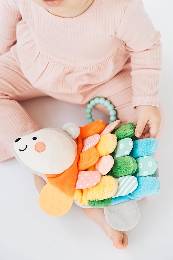 Pearhead Hedgehog Montessori Sensory Toy, Soft Plush Lovey with Crinkle Tabs and Silicone Teether for Babies 0m+, Early Development Easter Basket Gift