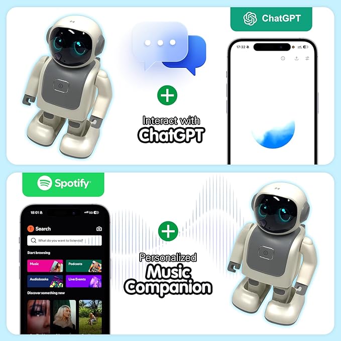 Gsou Dancing Robot Speaker Toys for Kids & Adults, Portable Dancing Bluetooth Speaker with LED Lights, Intimate Companion, Programmable Interactive Robot Toys with iOS & Android APP Remote