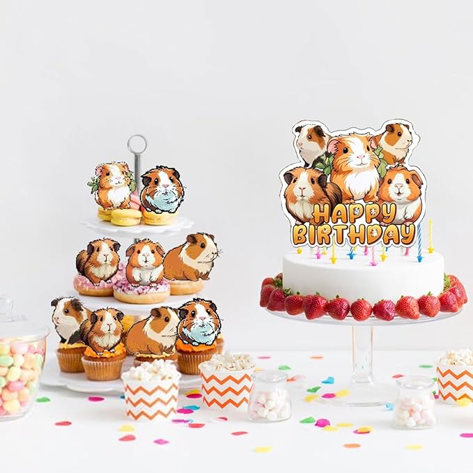 Guinea Pig Party Decorations,Hamster Birthday Party Supplies For Guinea Pig Party Supplies Includes Banner - Cake Topper - 12 Cupcake Toppers - 18 Balloons