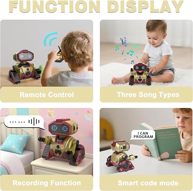 Robot Toys,Rechargeable Remote Control Robot with GestureSensing,Auto-Demonstration, Music and Dance,Birthday Gift for Kids(Gold)