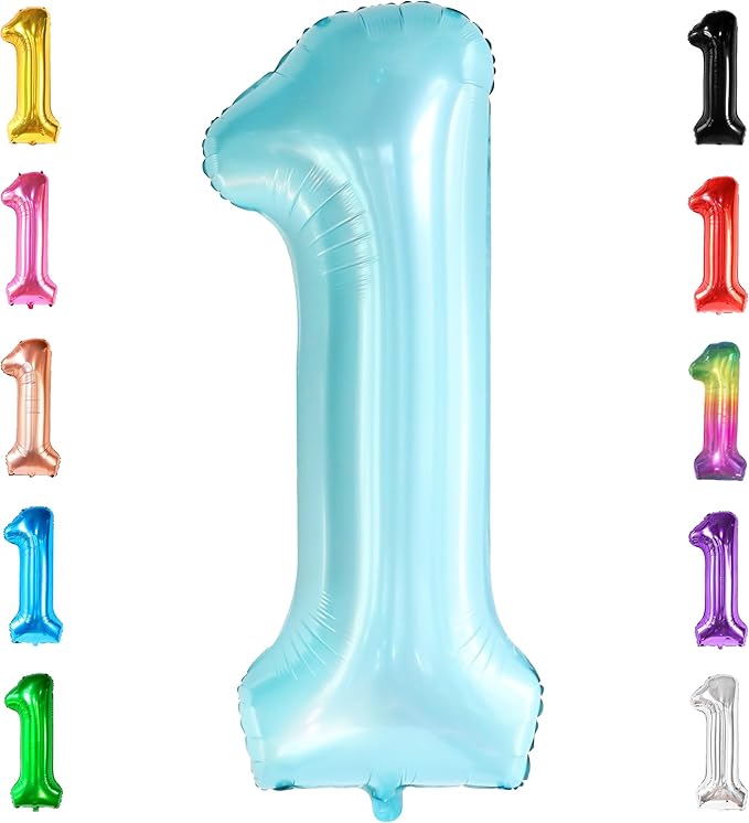 KatchOn, Light Blue 1 Balloon Number - 40 Inch | Blue One Balloon for First Birthday | Number 1 Balloons for 1st Birthday Decorations Boy | 1st Number Balloons For Baby Shower, Anniversary Decorations