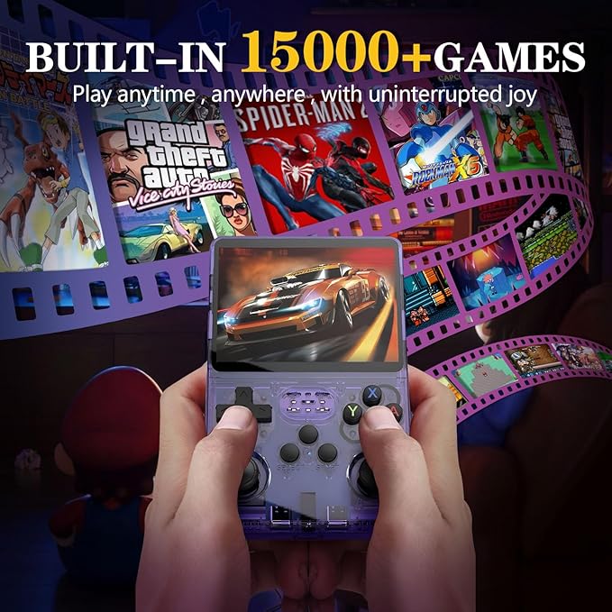 Retro Game Console R36S Handheld Game Console with 64GB Preloaded Games, Save/Load Function, 3.5" HD IPS Screen, Portable Emulator Console for Family, Adults & Nostalgic Players (Purple R36s 3.5")
