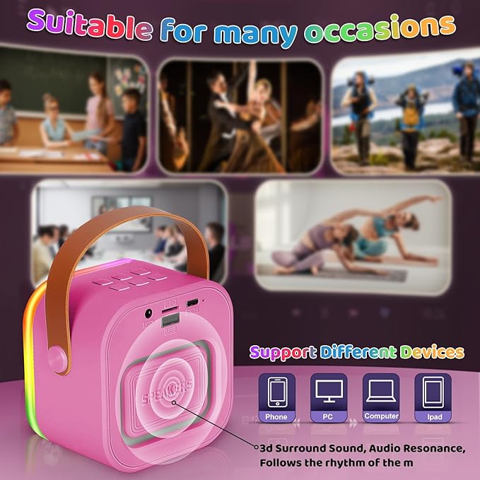 Mini Karaoke Machine for Kids, Girl Toys Gifts, Kids Karaoke Wireless Microphone for 4,5,6,7,8,9,10,11,12 Years Old Boys and Girls Christmas Party Gifts Toys (Rose Color)