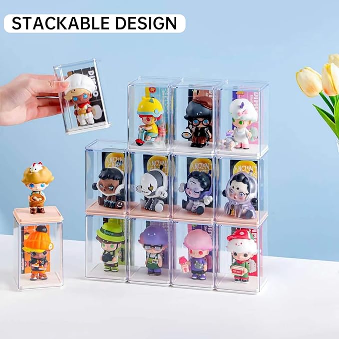 Clear Display Case for Figures, Acrylic Storage Organizers Box, Stackable Dustproof Showcase for Collectibles Action Figure(6Pack, Small)