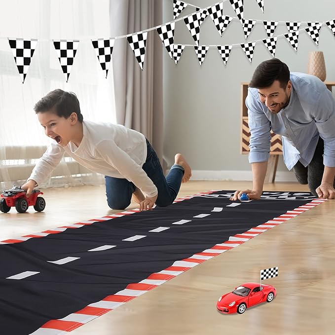 10 Feet Race Car Party Supplies, Racetrack Floor Runner Decorations, Long Racetrack Floor Running Mat Race Car Table Cloths for Racing Birthday Party Games Sport Event Festivals Decorations