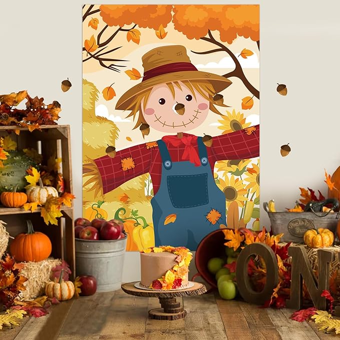 Hooqict Thanksgiving Games for Kids Party Pin The Nose on The Scarecrow Thanksgiving Activities Fall Festival Games Autumn Harvest Party Decorations, Large Pin The Tail Poster with 48 Stickers