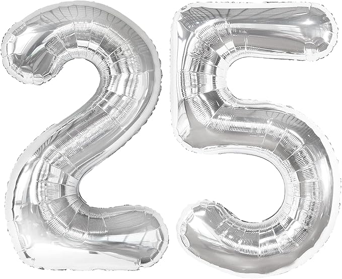 40 Inch Silver Number 25 Digital Balloon,Jumbo Mylar Foil Helium Balloon for 25 Balloons for Birthday Party,Wedding Anniversary Party Decorations