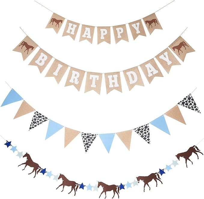 Horse Birthday Decorations – Happy Birthday Burlap Banner – Felt Horse Garland and Pennant Banner – Western Party Decorations - Horse Party Supplies