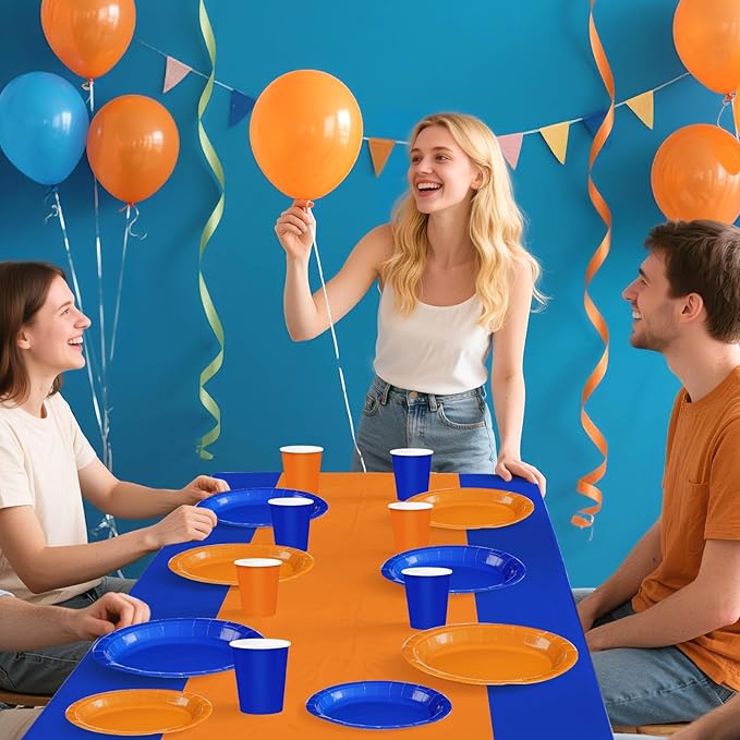 170Pcs Orange and Blue Birthday Party Supplies Blue and Orange Plates and Napkins Cups Forks Tablecloth Dart War Tableware Sets for Boys Baby Shower Fiesta Congrats Graduation Party Favors Serves 24