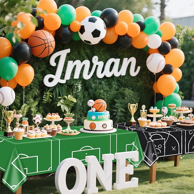 Sports Themed Party Tablecloths, Soccer Football Basketball Hockey Tablecloth for Sports Themed Decorations Boys Birthday Party Supplies, 4 Pack, 51 x 86 inch