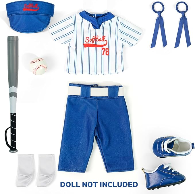 ARTST Softball Uniform Doll Outfit-American 18 inch Doll Clothes and Accessories Set-Hat Baseball Clothing Bat Shoes Socks,Valentine's Gifts for Boys Spring T-Ball