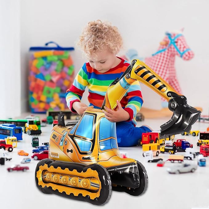 Self Standing 4D Foil Construction Balloon,Large Excavator Balloon, Digger Engineering Vehicle Balloon for Kids,Construction Birthday Party Supplies for Construction Theme Party Decoration