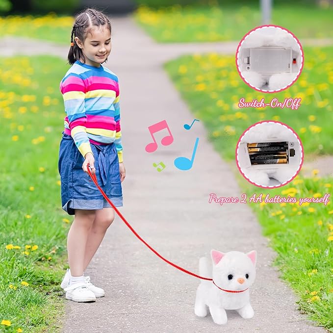 Cat Plush,Walking Cat Plush Toys, Electronic Interactive Stuffed with Turtle Backpack,Cute Cat Stuffed Animals Gifts for Kids Boys Girls