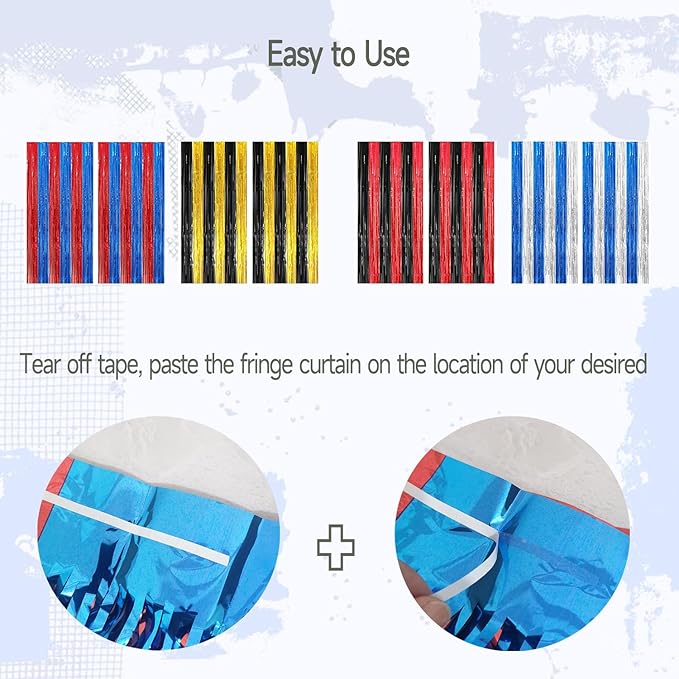 4 Pack Red and Blue Foil Fringe Curtains Photo Booth Prop Tinsel Streamer Backdrops, Birthday Party Decorations Graduation Bachelorette Bridal Wedding Baby Shower Party Supplies, 3.3x6.6 ft