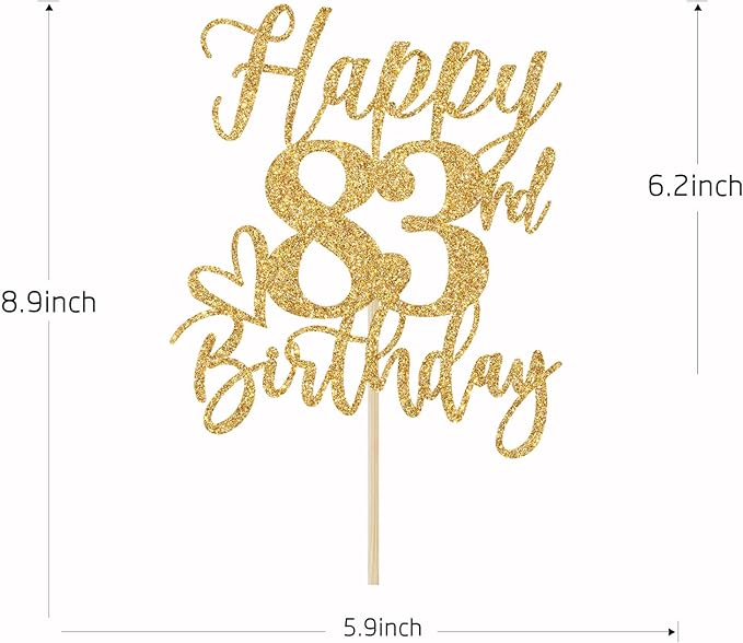 Happy 83rd Birthday Cake Topper, Birthday Decorations for Men/Women, Cheers to 83 Years, Hello 83, Party Supplies Gold Glitter