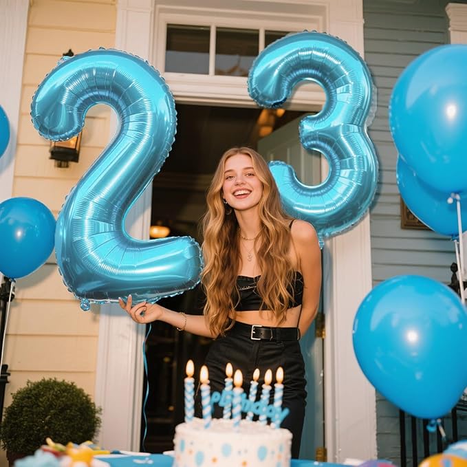 40 Inch Light Blue Number 23 Digital Balloon,Jumbo Mylar Foil Helium Balloon for 23 Balloons for Birthday Party,Wedding Anniversary Party Decorations