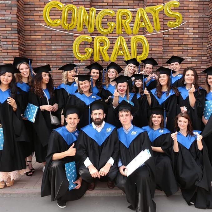 TONIFUL 2026 Congrats Grad Balloons - 16 Inch Gold Congrats Foil Balloons Banner Reusable Material for Graduation Party Graduate Congratulations 2026 Congrats Grad Decorations