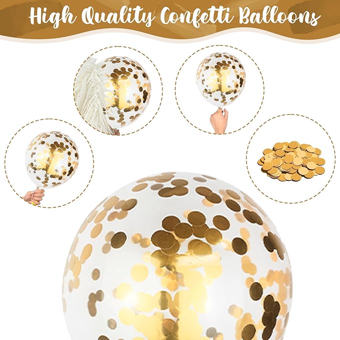 Black and Gold Confetti Balloons, 12 Inch Black Metallic Gold Latex Black Golden Helium Balloons for Wedding Birthday Anniversary New Year Party Celebration Decorations Is-02