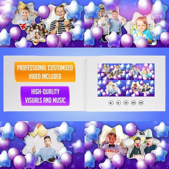 Personalized Birthday Video Greeting Card to Boys – Upload Photos to Create a Custom Slideshow – Fun Gift for Son, Grandson or Nephew – 7” Screen, 8GB Memory, USB Rechargeable