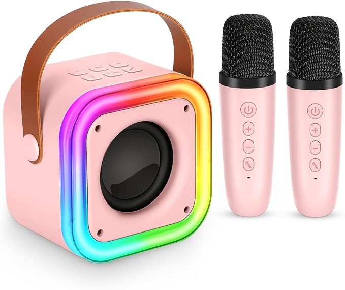 Mini Karaoke Machine for Kids, Girl Toys Gifts, Kids Karaoke Wireless Microphone for 4,5,6,7,8,9,10,11,12 Years Old Boys and Girls Christmas Party Gifts Toys (Pink)