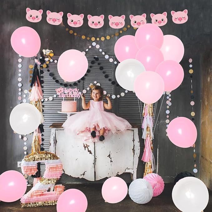 Pink Pig Happy Birthday Banner Pig Birthday Party Supplies for Girl Pig Garland Pig Theme Bday Decoration Piggy Party Supplies