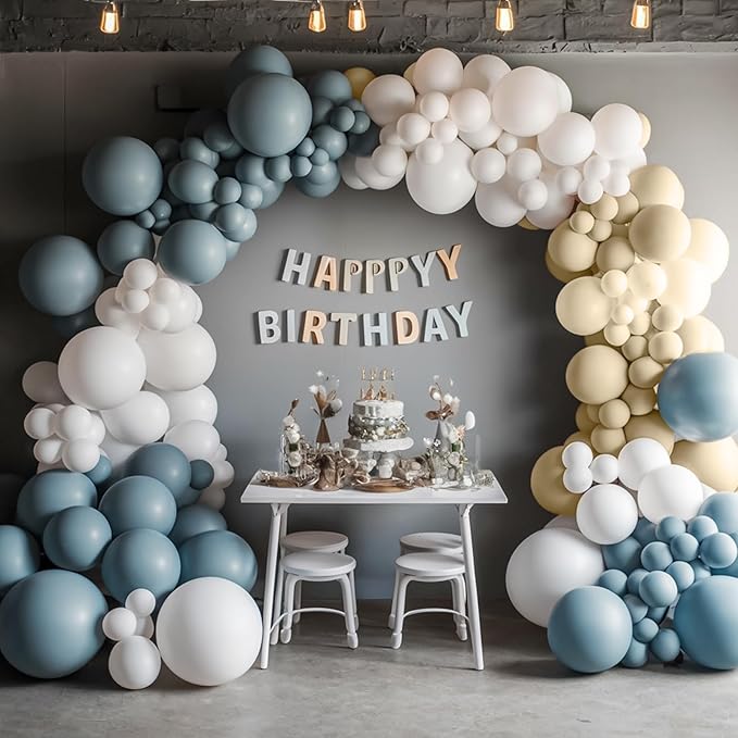 Dusty Blue Neutral Balloons, 12 Inchs Baby Blue White Apricot Grey Neutral Balloons for Birthday, Bridal Shower Baby Shower Wedding Party Decoration