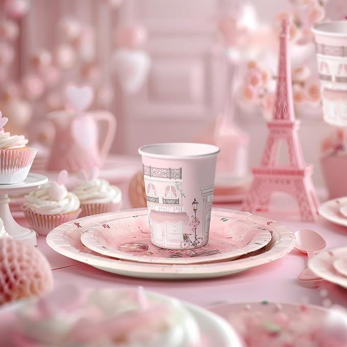 Paris Party Decorations Set - Chic Parisian Party Plates, Cups, Napkins, and Cutlery for a Magical Celebration - Elegant and Disposable Paris Party Supplies for Birthdays and Events