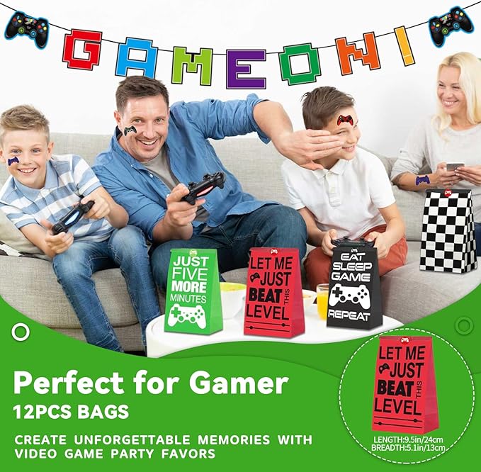 146 Pcs Video Game Party Favors, Gamer Party Favor -Ink Pen Notebook VIP Passes with Lanyards Slap Bracelets Keychains Bags Tattoo Stickers for Kids Gaming Party Favors Game On Birthday Partys Favor