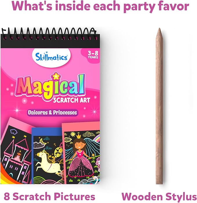 Skillmatics Party Favors (Pack of 15) - Magical Scratch Art Set for Kids, Unicorns & Princesses, Pink Goodie Bag, DIY Art & Craft Activity, Gifts for Girls, Boys Ages 3, 4, 5, 6, 7, 8