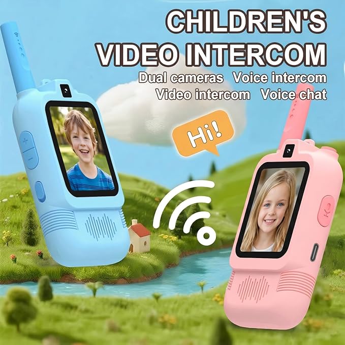 Upgraded Video Walkie Talkies for Kids, Dual Camera Long Range for Selfie & Discovery, Rechargeable 2-Way Radios for Camping Hiking & Backyard, Indoor Outdoor Toys Gifts for Age 3-12 Boys Girls