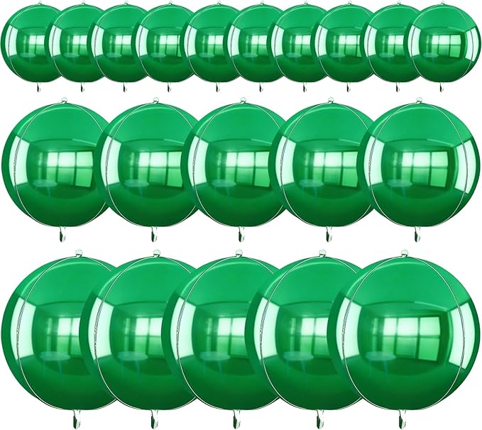 TONIFUL 16Pcs Large Green 4D Giant Round Foil Balloon 4D Mirror Metallic Mylar Sephere Balloons for Christmas New Year Birthday Party Graduation Wedding Baby Shower Decoration Supplies(Mix Sizes)