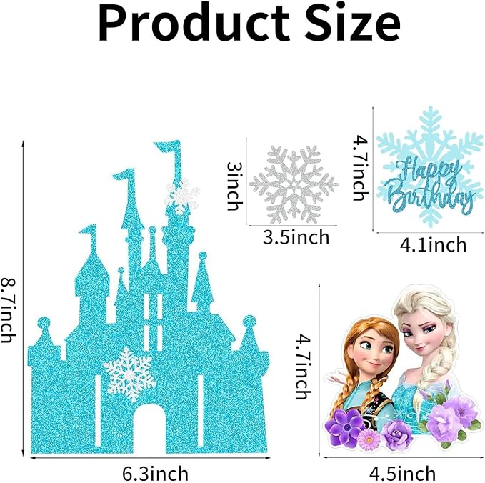 6 Pcs Cute Anime Birthday Cake Toppers, Snow Theme Princess Cake Decorations for Ice Party Supplies