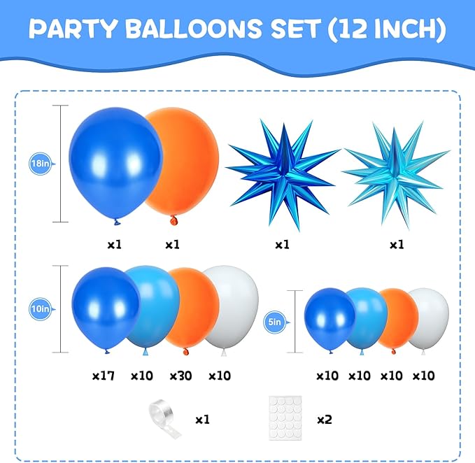 Blue and Orange Balloon Arch Kit, 120 Pcs Light Blue White Orange Balloons Garland Kit with 4D Star Chrome Latex Balloons for Graduation Class of 2025 Thanksgiving Party Decorations