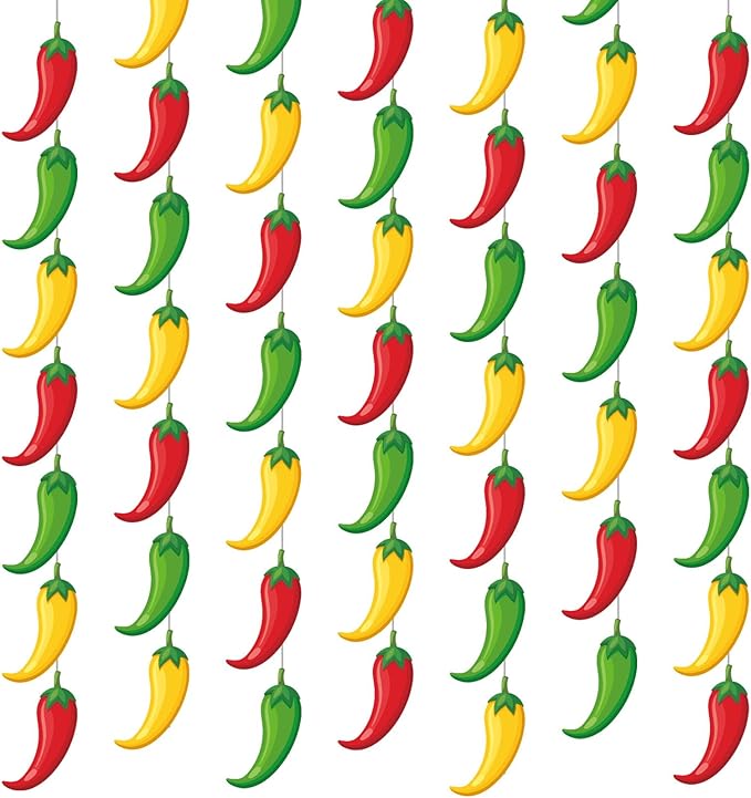 Frienda 8 Pcs Fiesta Cinco De Mayo Decorations Chili Pepper Garlands Fiesta Chili Cook Off Hanging Banners Contest Tasting Competition Decor Mexican Kitchen Cook Off Party Supplies(Colorful,Pepper)